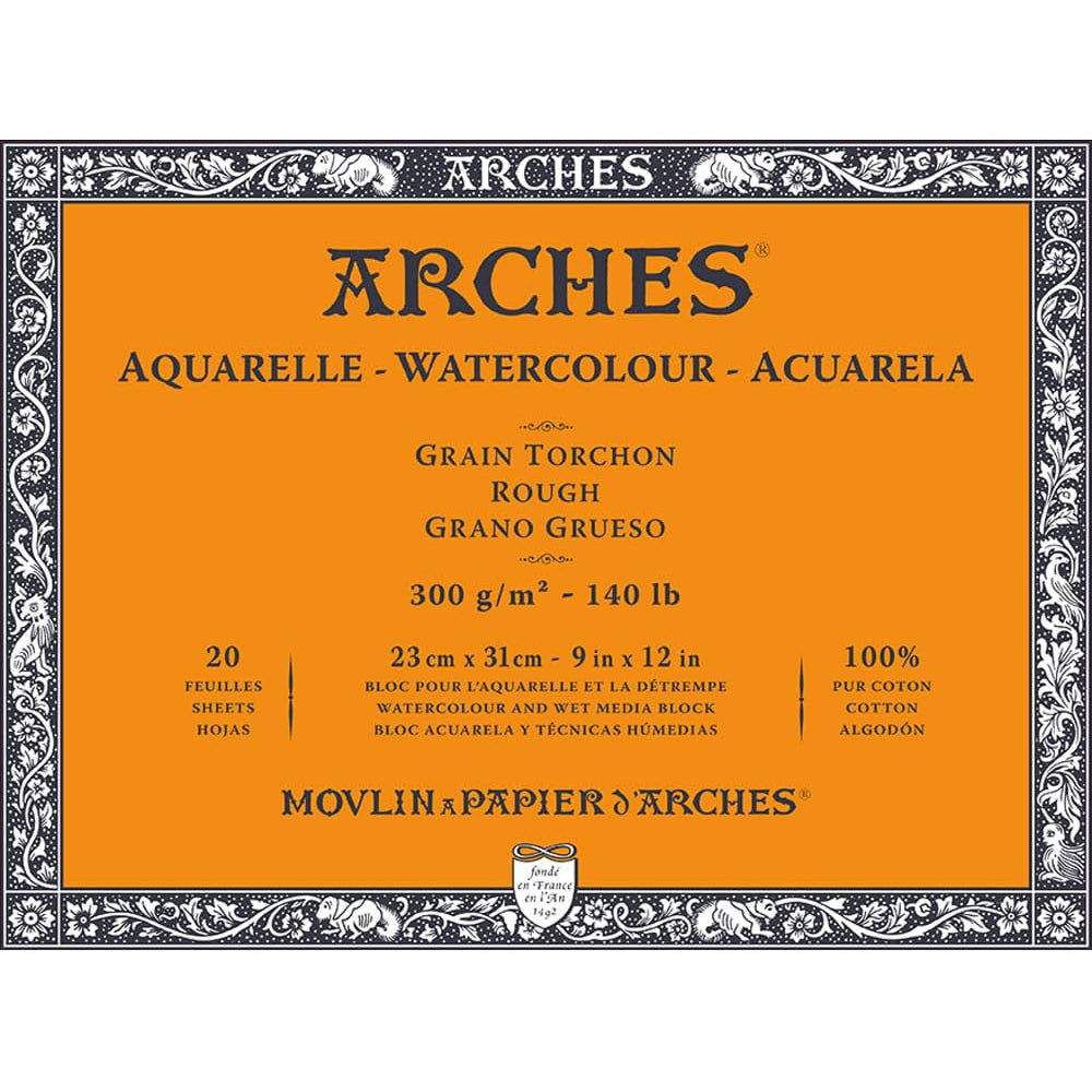 Arches akvarelinio popieriaus blokas, Rough, 300 gsm, 100 % medvilnė, 20 lapų