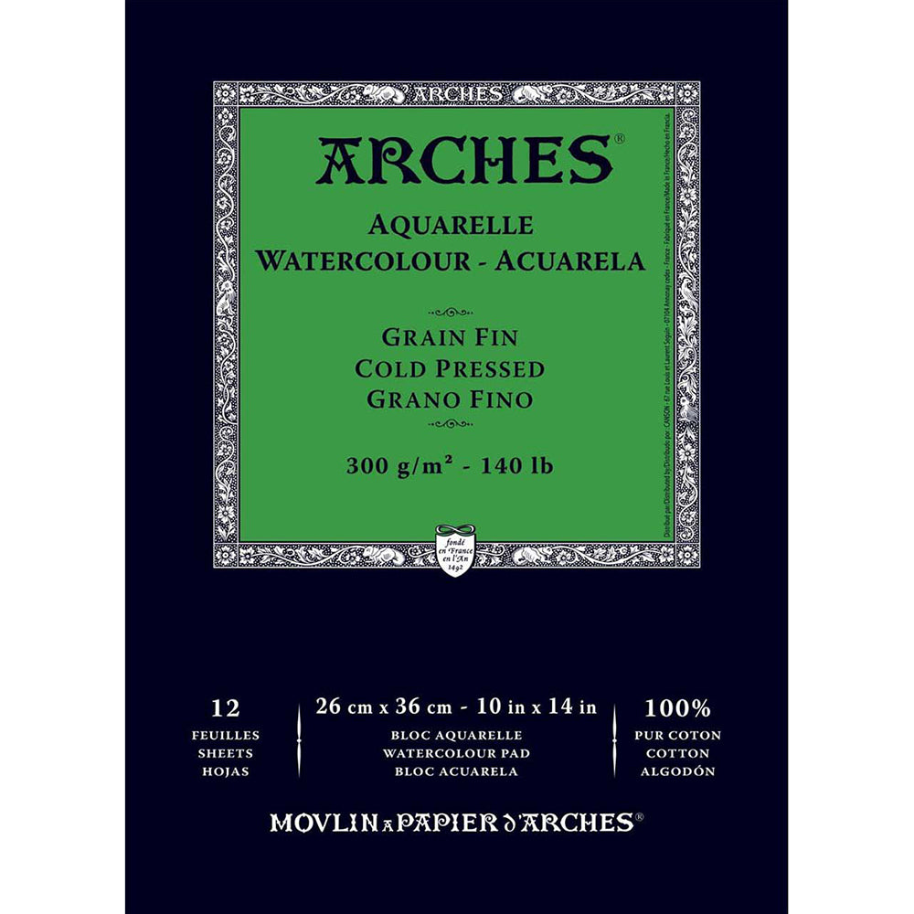 Arches akvarelinio popieriaus bloknotas, Cold Pressed, 100 % medvilnė, 12 lapų