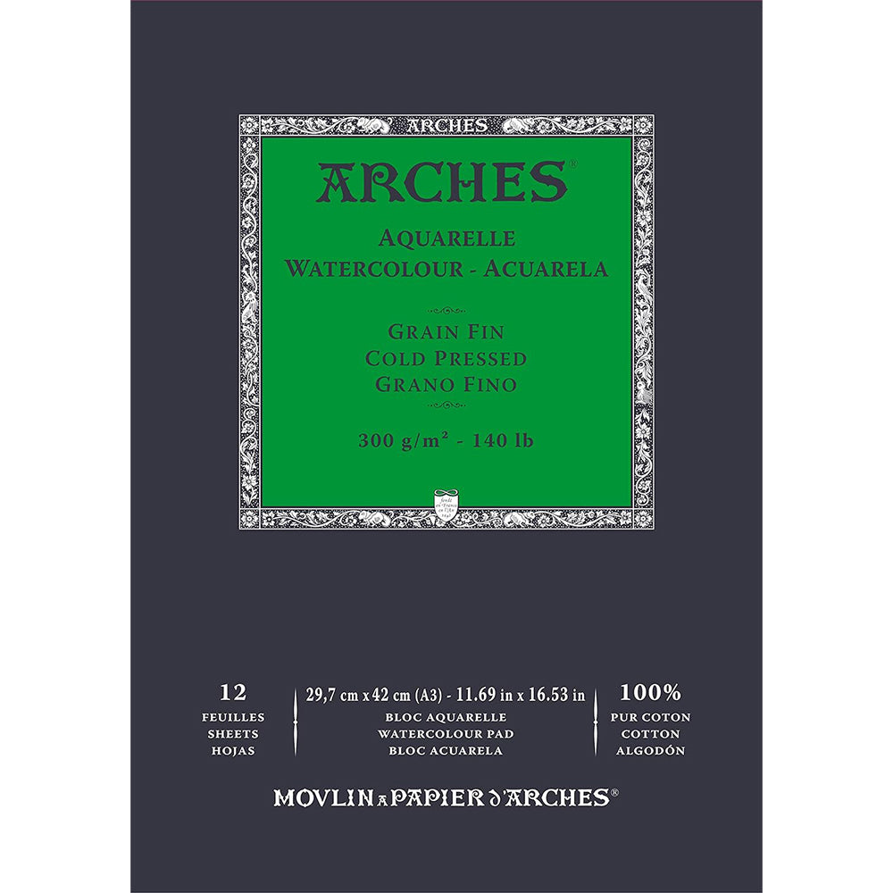 Arches akvarelinio popieriaus bloknotas, Cold Pressed, 100 % medvilnė, 12 lapų