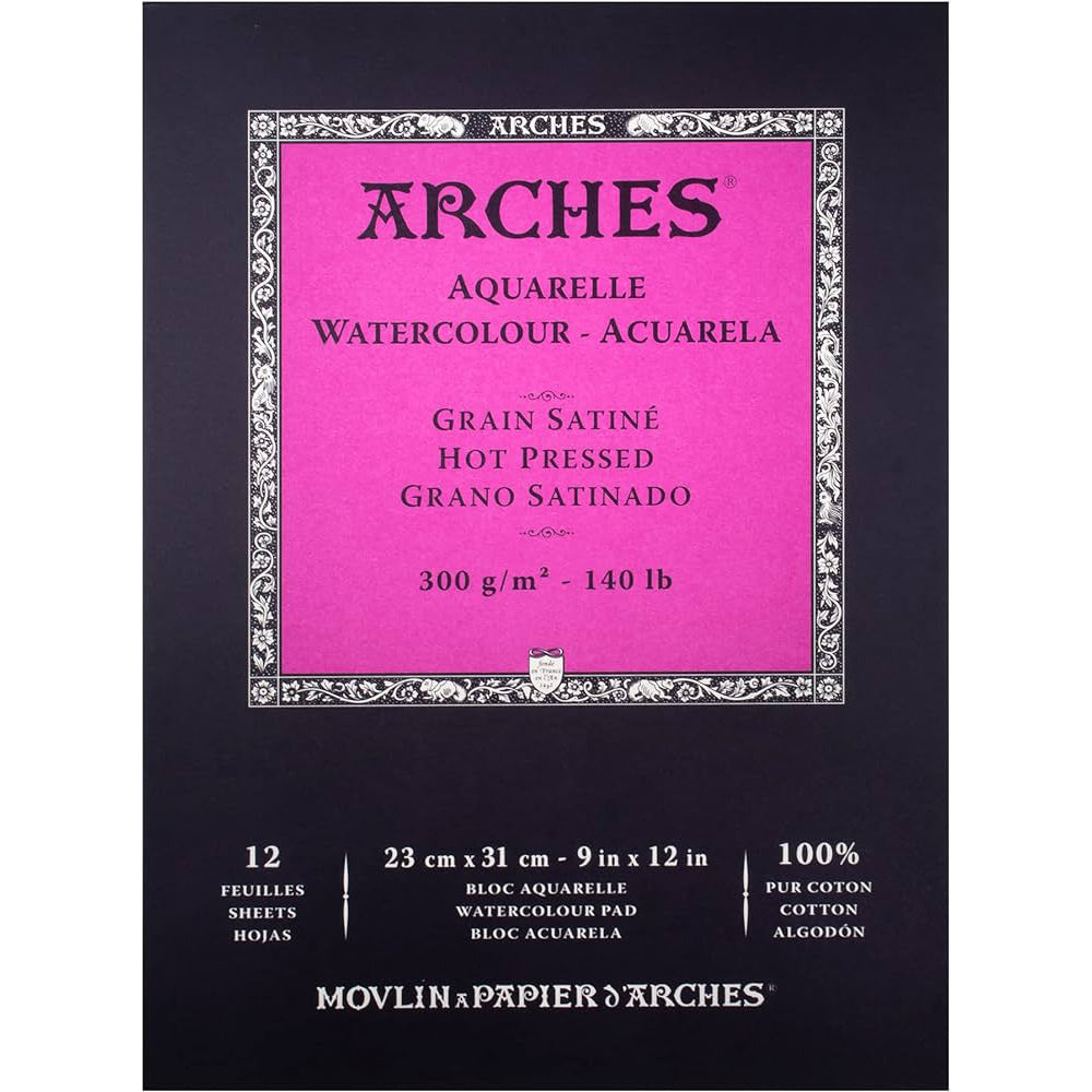 Arches akvarelinio popieriaus bloknotas, Hot Pressed, 100 % medvilnė, 12 lapų