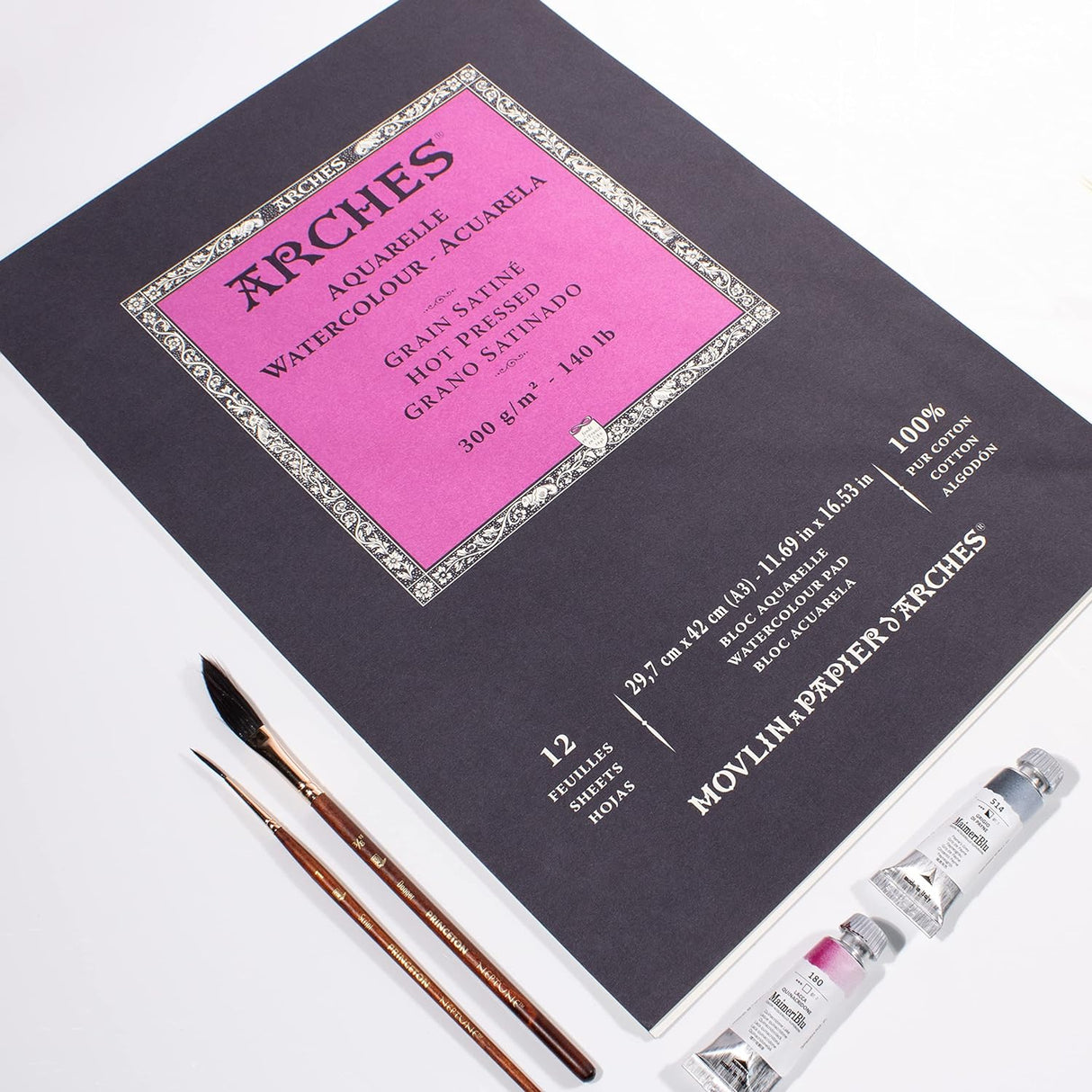 Arches Hot Pressed Watercolour Paper Pad, 100 % Cotton, 12 Sheets