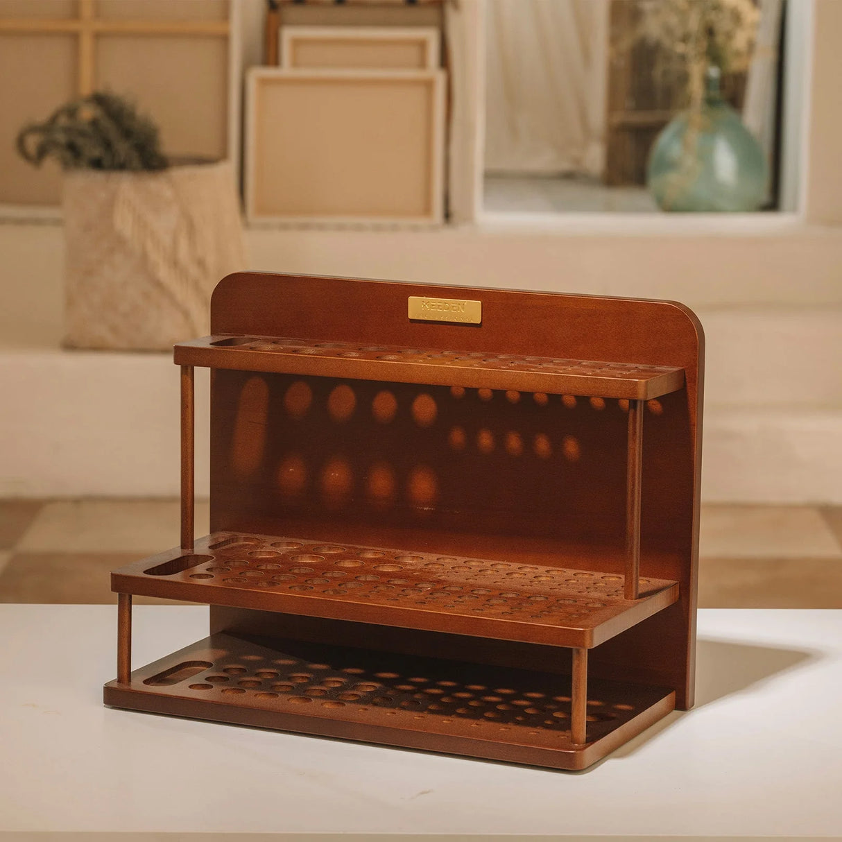 MEEDEN Pro 2-Tier Wooden Paint Brush Holder Organizer