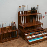 MEEDEN Pro 2-Tier Wooden Paint Brush Holder Organizer