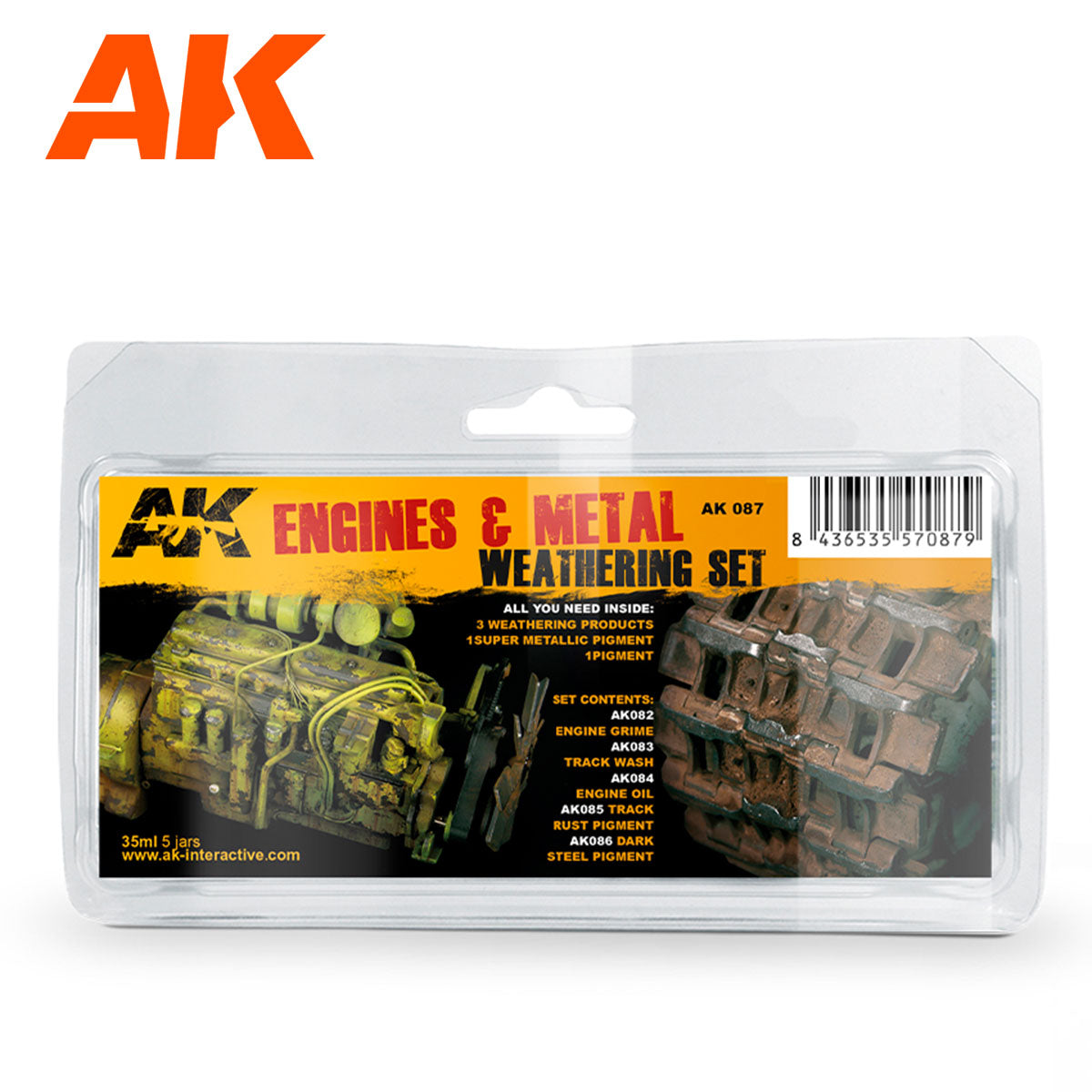 AK Interactive Engines and Metal sendinimo priemonių rinkinys, 5x35 ml