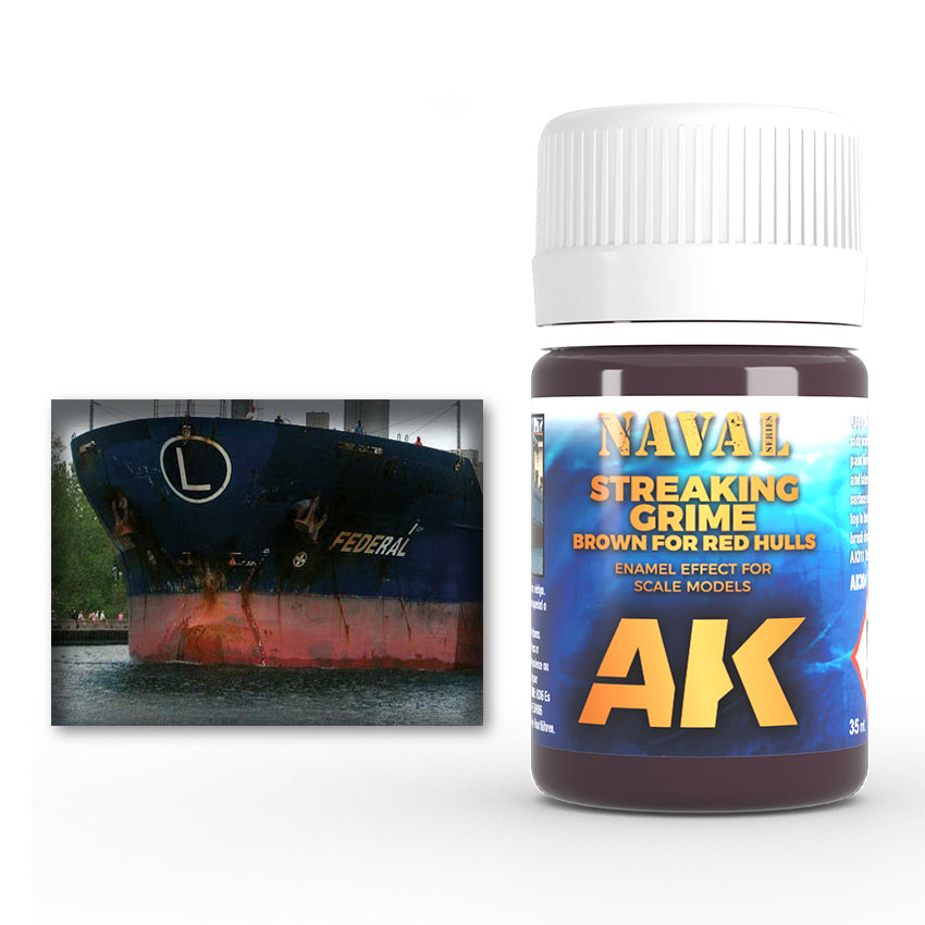 AK Interactive Naval Streaking Grime Brown for Red Hulls efekto dažai, 35 ml