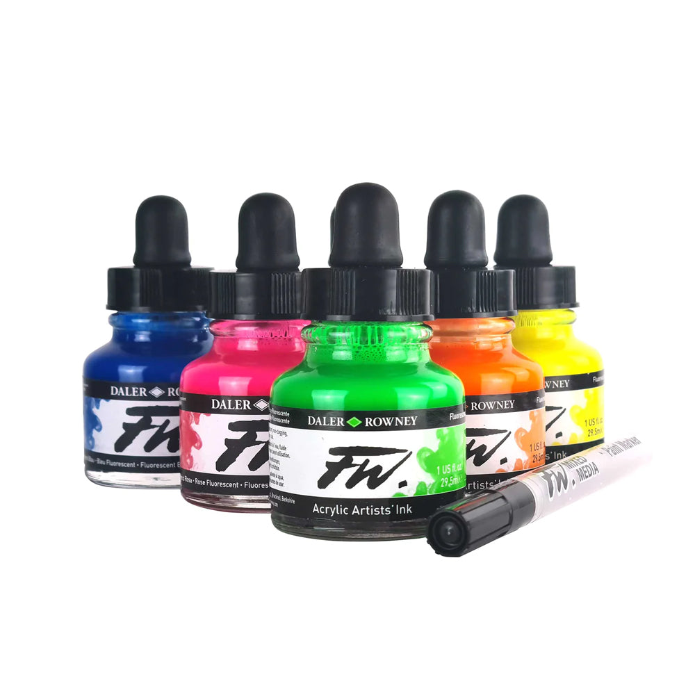 Daler-Rowney FW Neon Acrylic Ink Set, 6 Colours