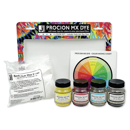 Jacquard Procion MX dažų rinkinys tekstilei, 4 spalvos + natrio karbonatas