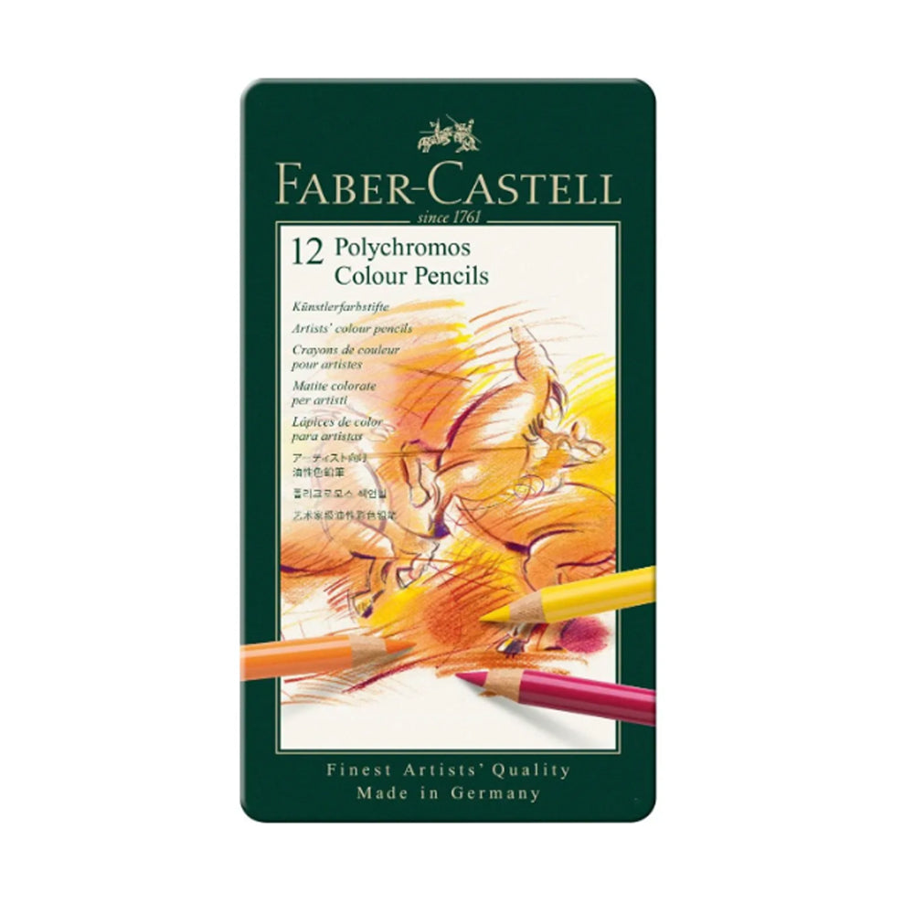 Faber-Castell Polychromos spalvotų pieštukų rinkinys metalinėje dėžutėje, 12 spalvų