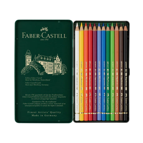 Faber-Castell Polychromos spalvotų pieštukų rinkinys metalinėje dėžutėje, 12 spalvų