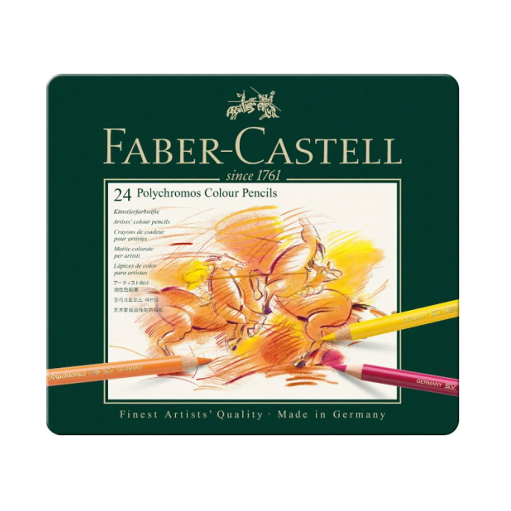 Faber-Castell Polychromos spalvotų pieštukų rinkinys metalinėje dėžutėje, 24 spalvos