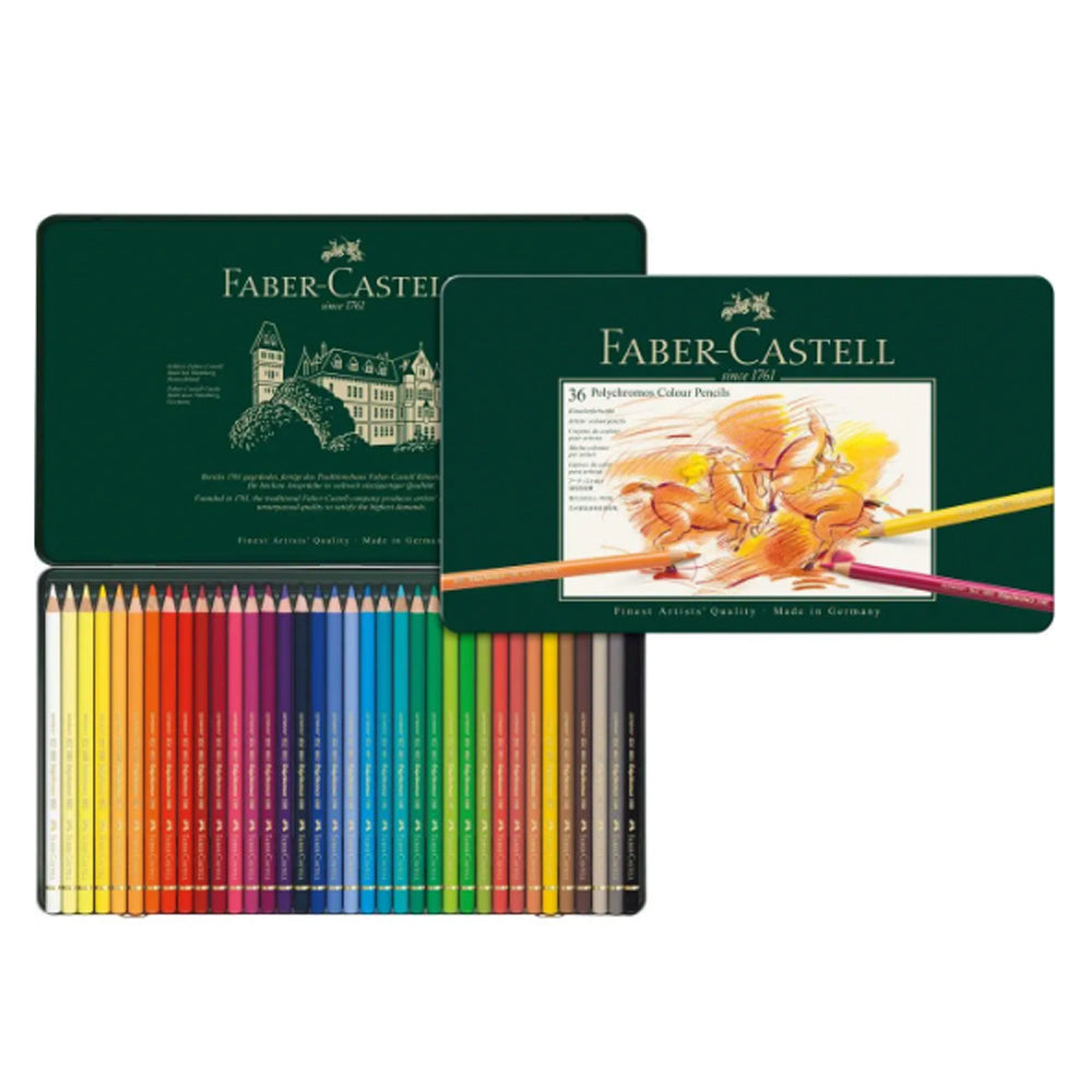 Faber-Castell Polychromos spalvotų pieštukų rinkinys metalinėje dėžutėje, 36 spalvos