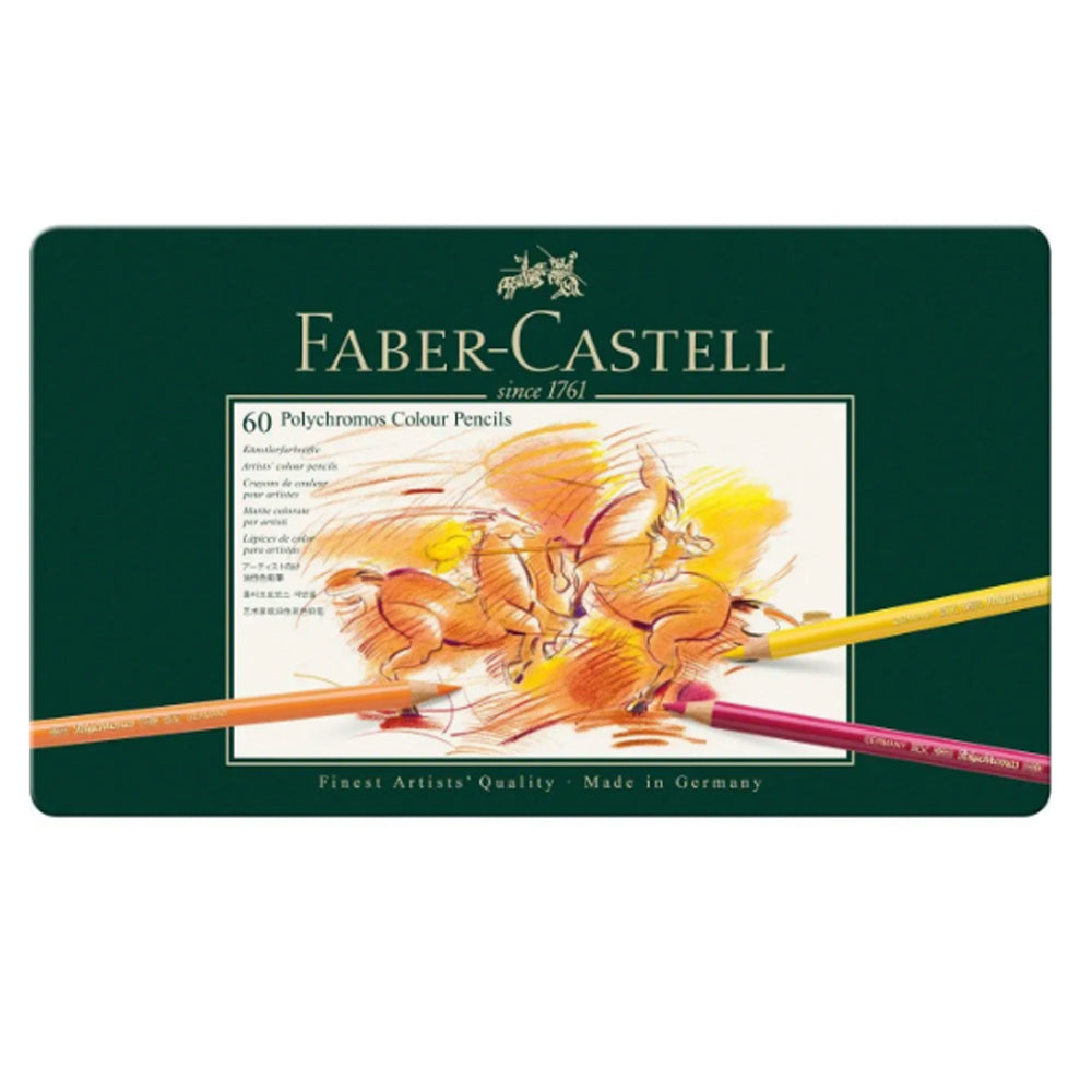 Faber-Castell Polychromos spalvotų pieštukų rinkinys metalinėje dėžutėje, 60 spalvų