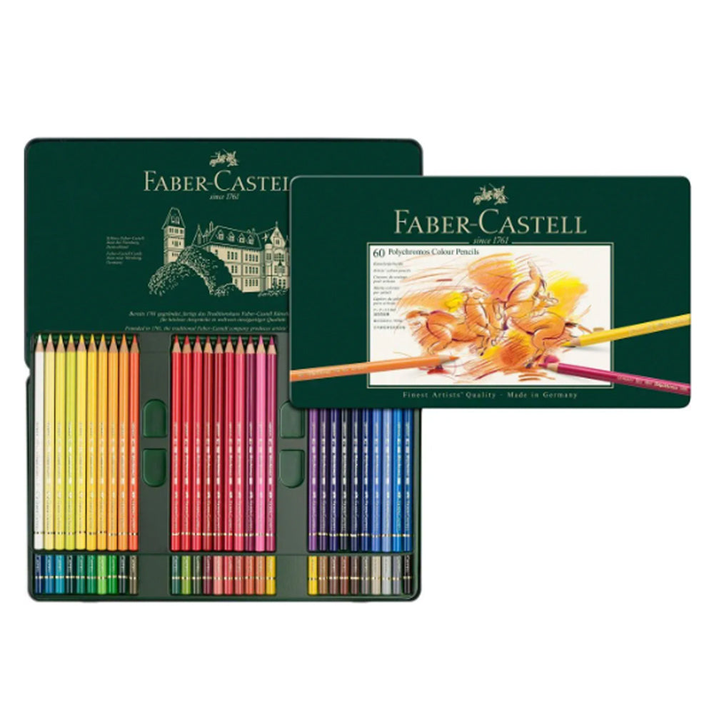 Faber-Castell Polychromos spalvotų pieštukų rinkinys metalinėje dėžutėje, 60 spalvų