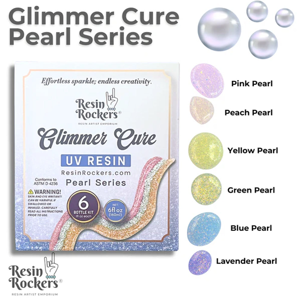 Resin Rockers Glimmer Cure UV derva su perlamutru, kieta, pilnas rinkinys