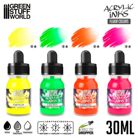 Green Stuff World akrilinių dažų rinkinys Fluor, 4×30 ml