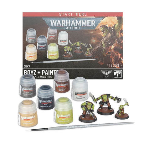 Warhammer 40,000 Orks: Boyz + Paints miniatiūrų ir dažų rinkinys