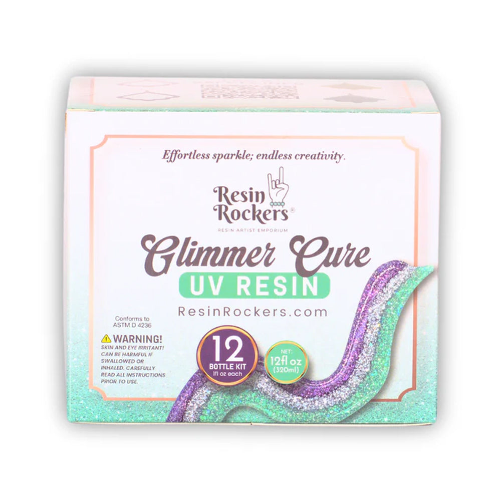 Resin Rockers Glimmer Cure UV derva su blizgučiais, kieta, pilnas rinkinys