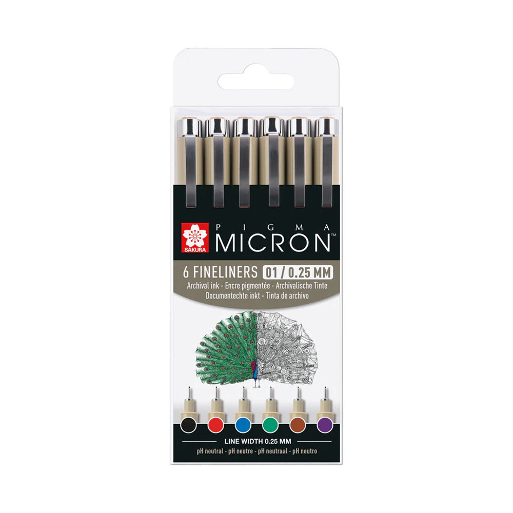 Sakura Pigma Micron 01 Fineliner Set, 6 Colours