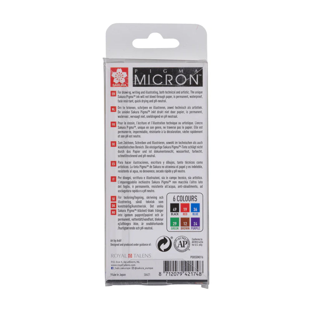 Sakura Pigma Micron 01 Fineliner Set, 6 Colours