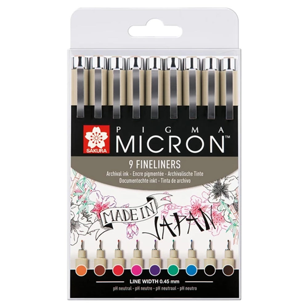 Sakura Pigma Micron 05 Fineliner Set, 9 colours