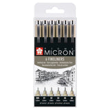 Sakura Pigma Micron Black Fineliner Set, 6 Pens