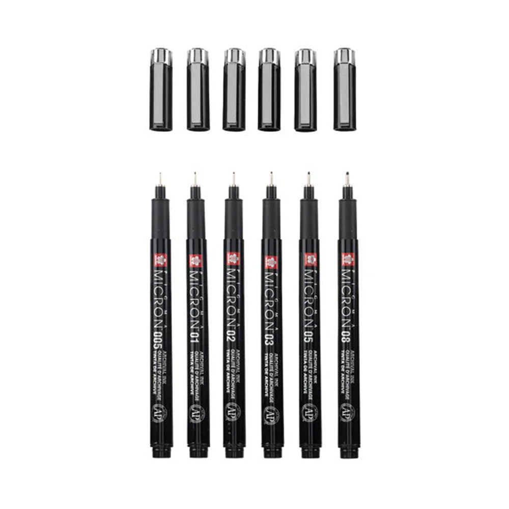 Sakura Pigma Micron Black Edition Set, 6 Pens + Pen Case