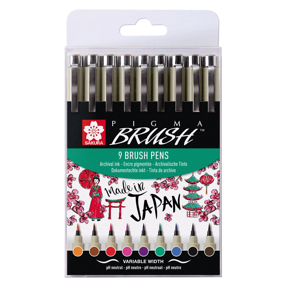 Sakura Pigma Brush Pens Set, 9 colours