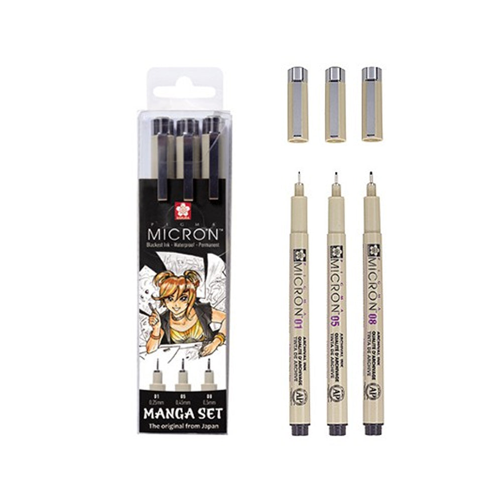 Sakura Pigma Micron tušinukų rinkinys Manga, 3 tušinukai