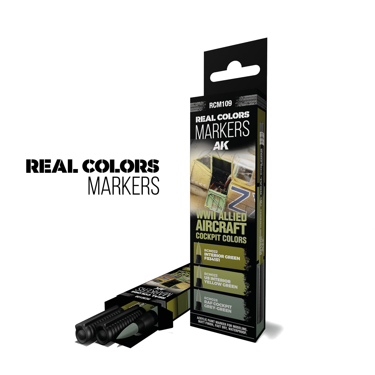 AK Interactive Real Colors Markers WWII Allied Aircraft Cockpit Colors rinkinys, 3 markeriai