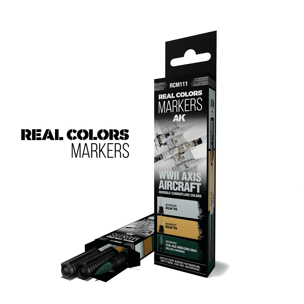 AK Interactive Real Colors Markers WWII Axis Squiggle Camouflage Cockpit Colors rinkinys, 3 markeriai