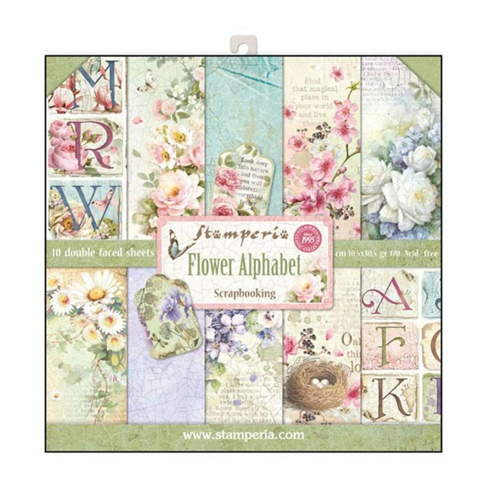 Stamperia Double-Sided Scrapbooking Paper Set - Flower Alphabet, 10 units