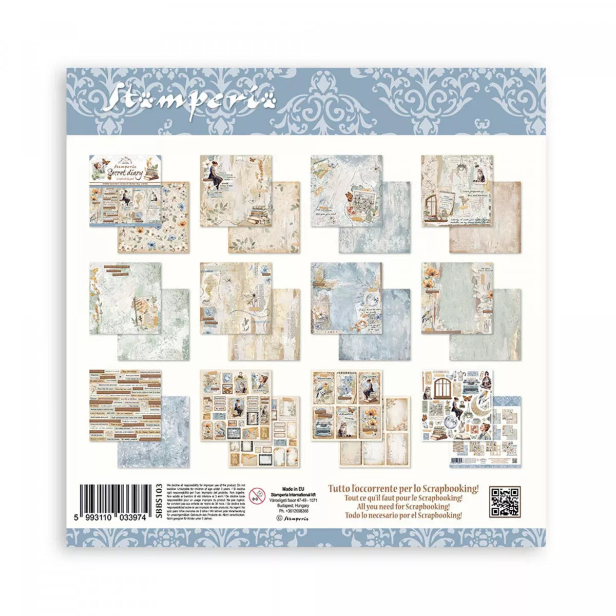 Stamperia Double-Sided Scrapbooking Paper Set - Secret Diary, 10 units