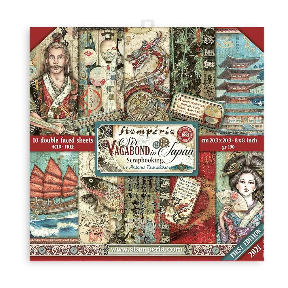 Stamperia Double-Sided Scrapbooking Paper Set - Sir Vagabond in Japan, 10 units