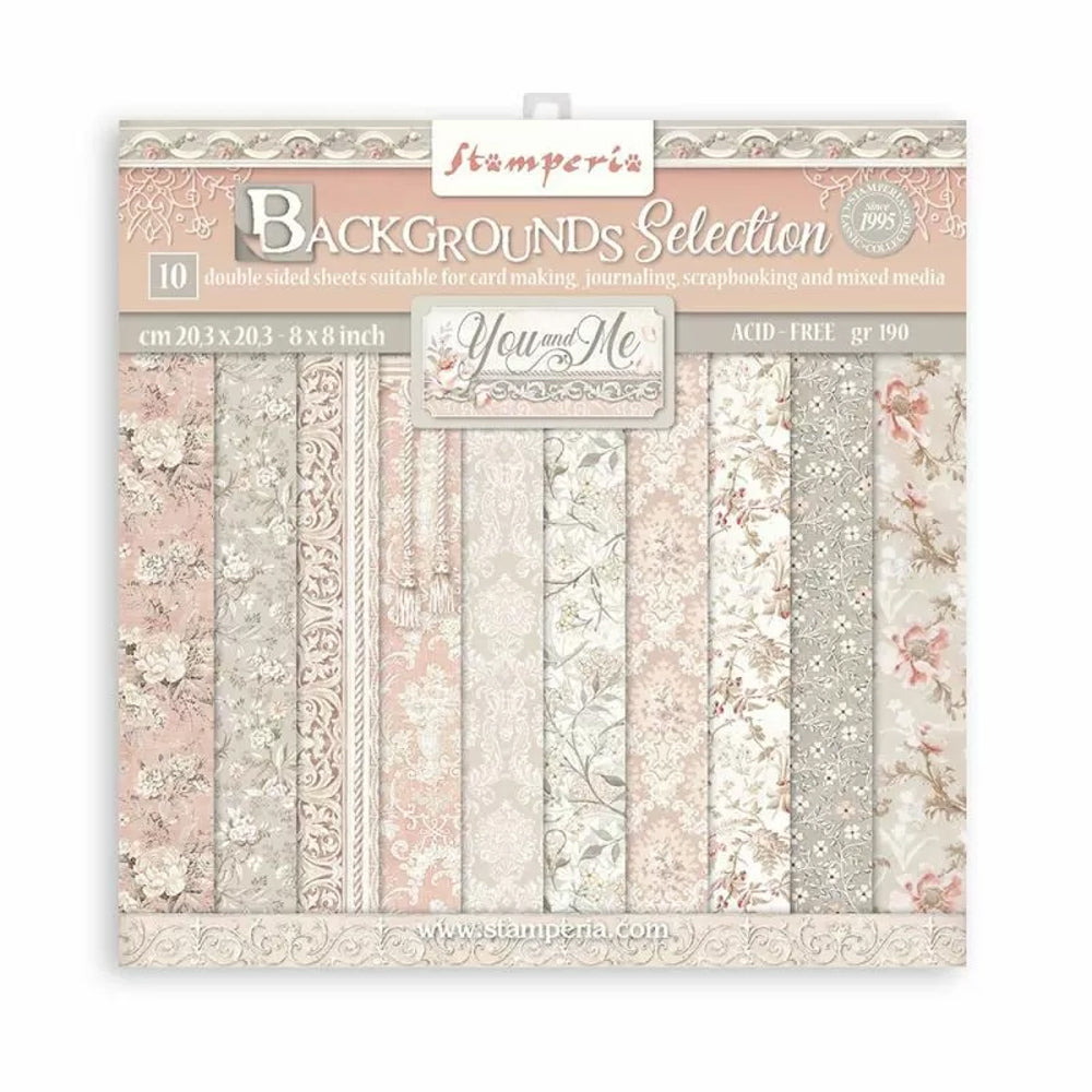 Stamperia Double-Sided Scrapbooking Paper Set - You and Me, Backgrounds Selection, 10 units