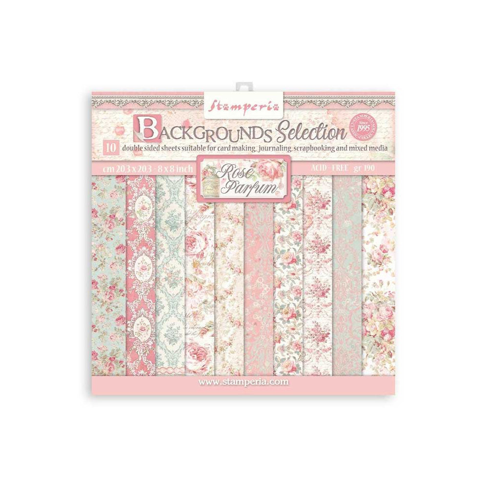 Stamperia Double-Sided Scrapbooking Paper Set - Rose Parfum Backgrounds Selection, 10 units