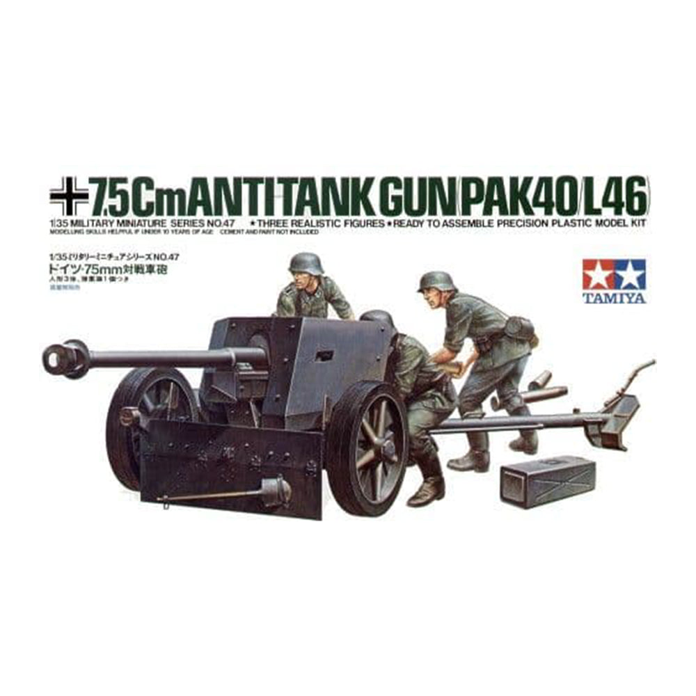 Tamiya 40/L46 ATG vokiečių 75 mm prieštankinės patrankos surenkamas modelis, 1:35