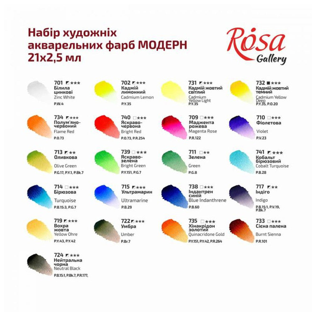 ROSA Gallery akvarelės rinkinys metalinėje dėžutėje - Modern, 21 spalva