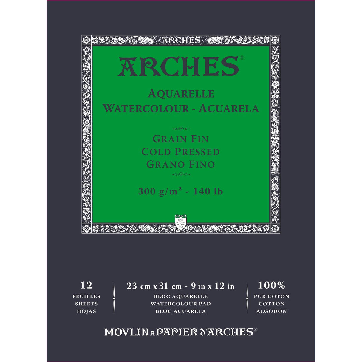 Arches akvarelinio popieriaus bloknotas, Cold Pressed, 100 % medvilnė, 12 lapų