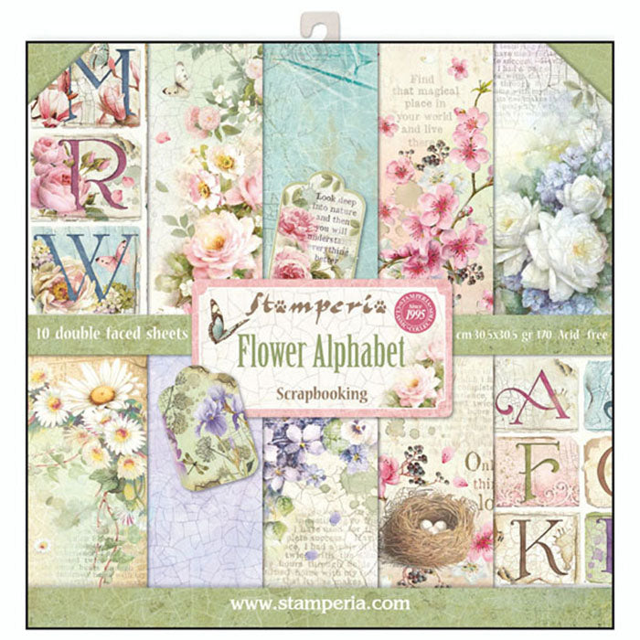 Stamperia Double-Sided Scrapbooking Paper Set Flower Alphabet, 10 units, 30,5x30,5 cm