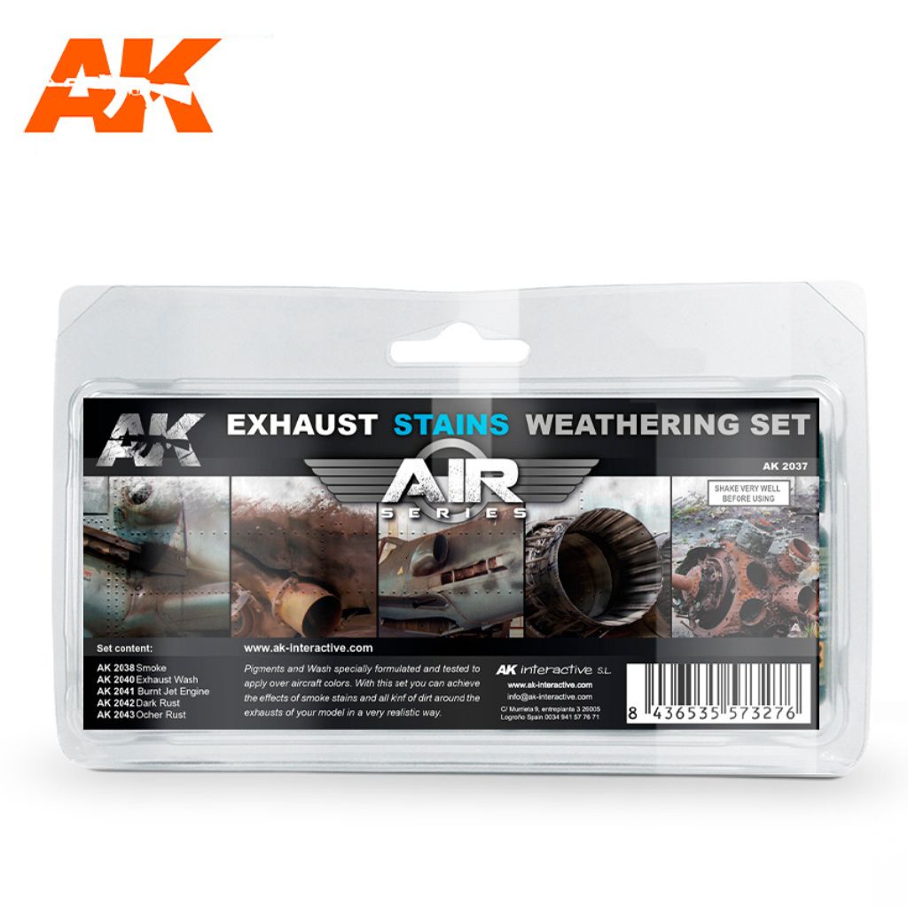 AK Interactive Air Series Exhaust Stains sendinimo priemonių rinkinys, 5x35 ml