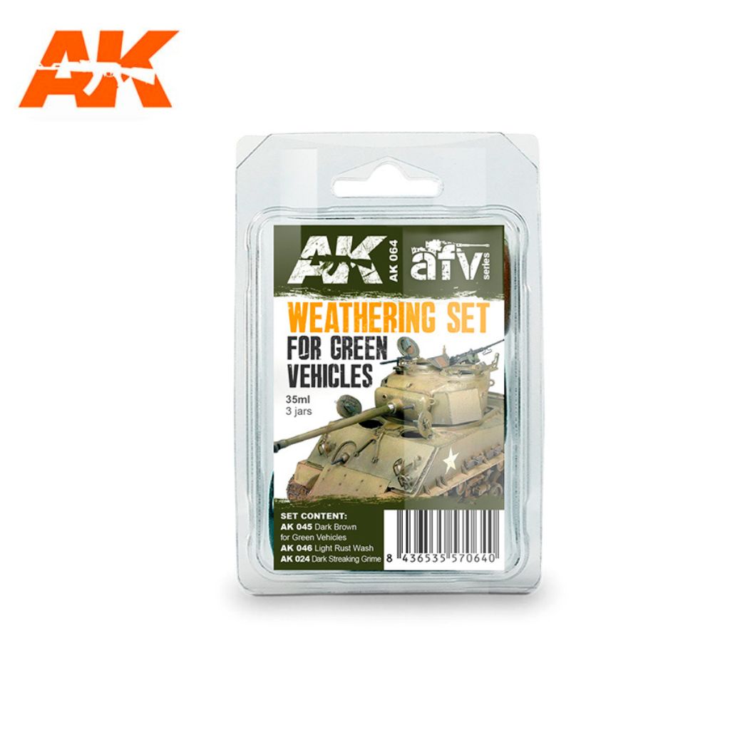 AK Interactive Weathering Set for Green Vehicles sendinimo priemonių rinkinys, 3x35 ml