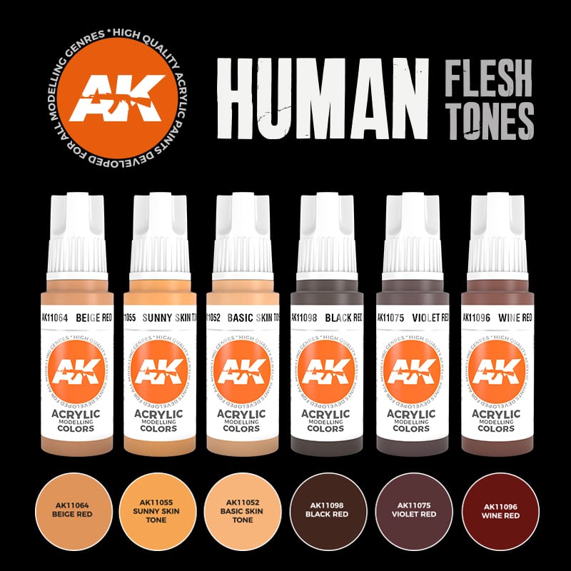 AK Interactive 3GEN Human Flesh Tones akrilinių dažų rinkinys, 6x12 ml