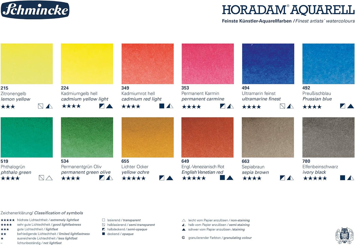 Schmincke Horadam Aquarell Set in a Metal Box, 12 colours, Full-Pan 