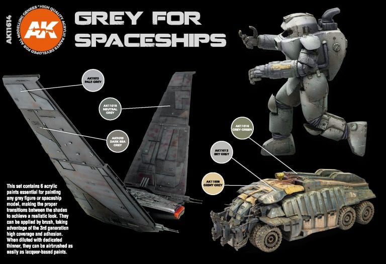 AK-Interactive 3GEN Grey for Spaceships Acrylic Paint Set, 6x17ml