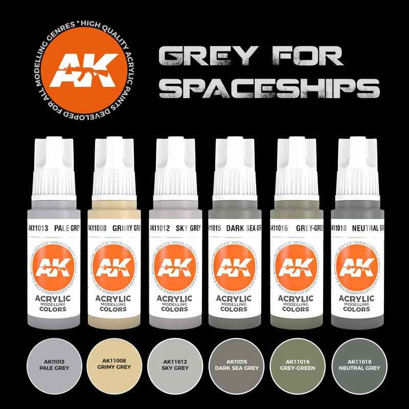 AK Interactive 3GEN Grey for Spaceships akrilinių dažų rinkinys, 6x17 ml