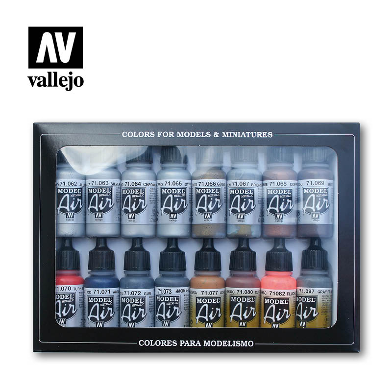 Vallejo Metallic Model Air Paint dažų rinkinys, 16x17 ml