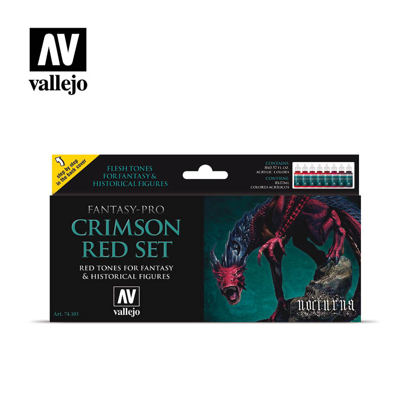 Vallejo Fantasy-Pro Crimson Red dažų rinkinys, 8x17 ml